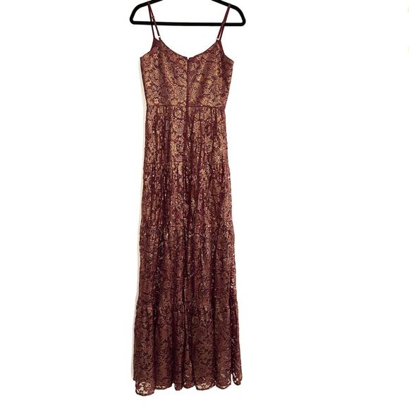NWT Dress The Population Antoinette Sleeveless Burgundy Gold Lace Maxi Dress S - Picture 4 of 9